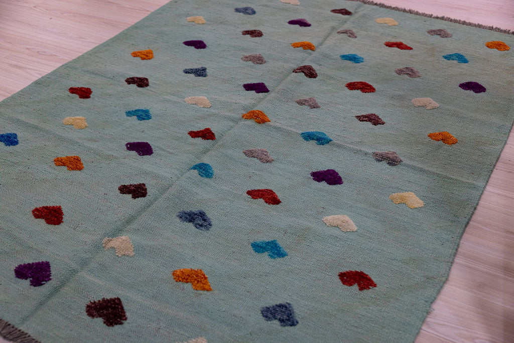 Light Blue Barjasta Afghan Wool Kilim 200cm x 150cm