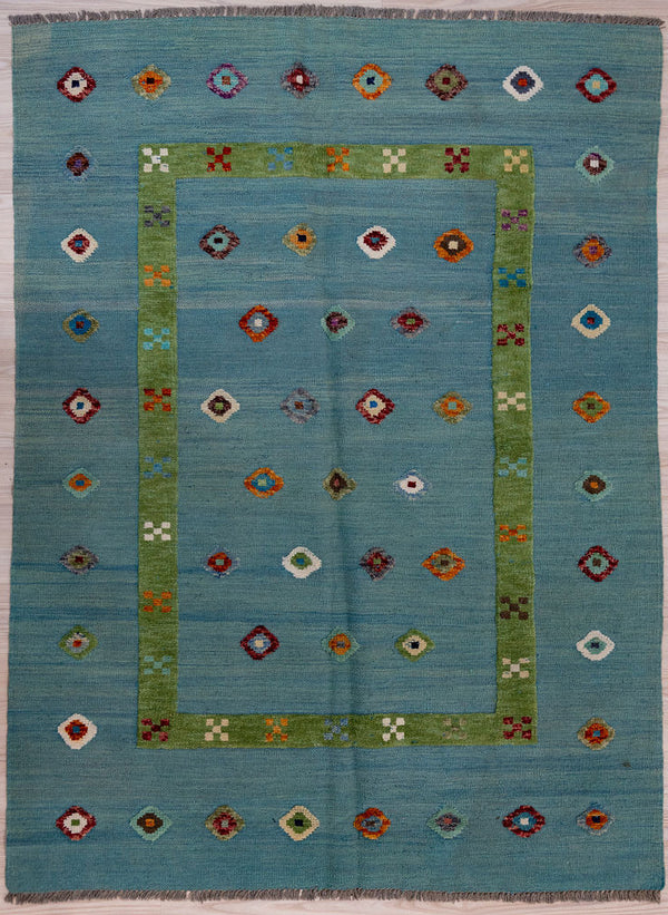 Blue Barjasta Afghan Wool Kilim 196cm x 148cm
