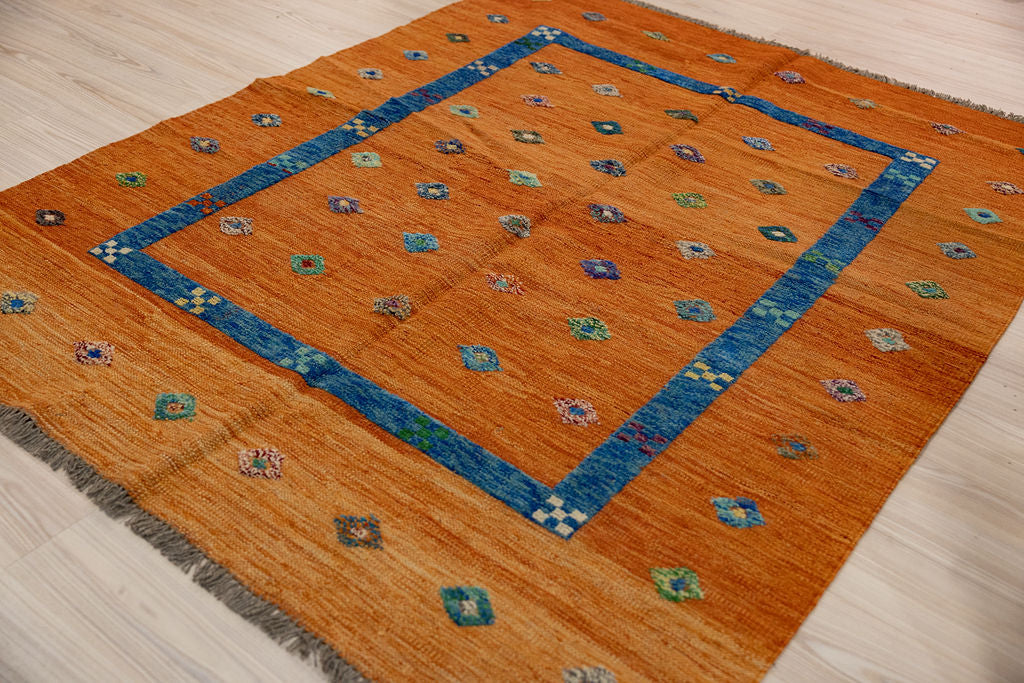 Orange Barjasta Afghan Wool Kilim  198cm x 158cm