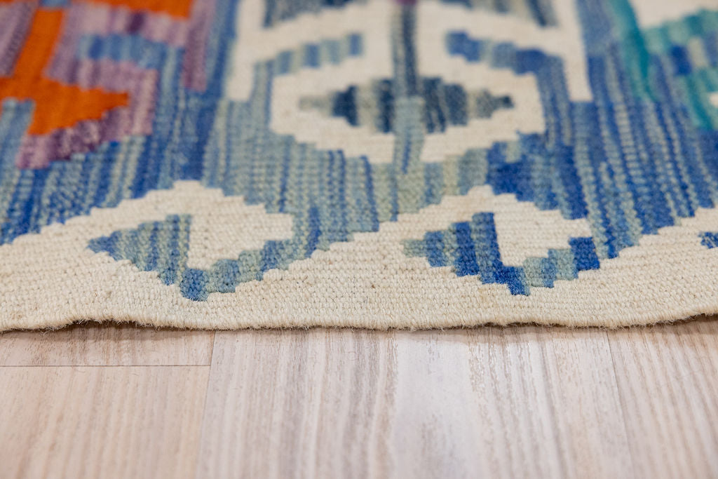 Blue Rare Afghan Boho Wool Kilim 294cm x 242cm