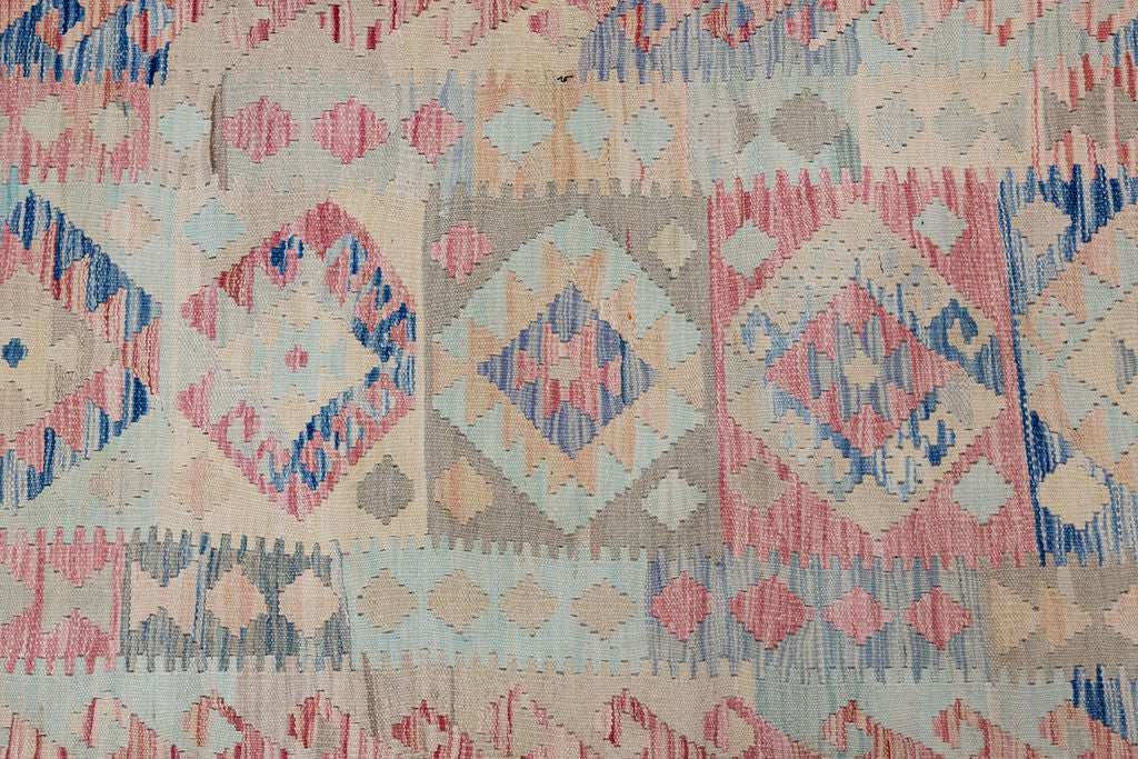 Muted Afghan Boho Wool Kilim Runner 386cm x 78cm