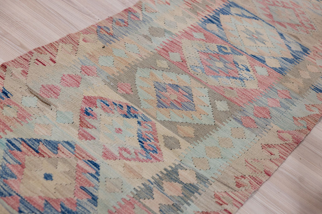 Muted Afghan Boho Wool Kilim Runner 386cm x 78cm