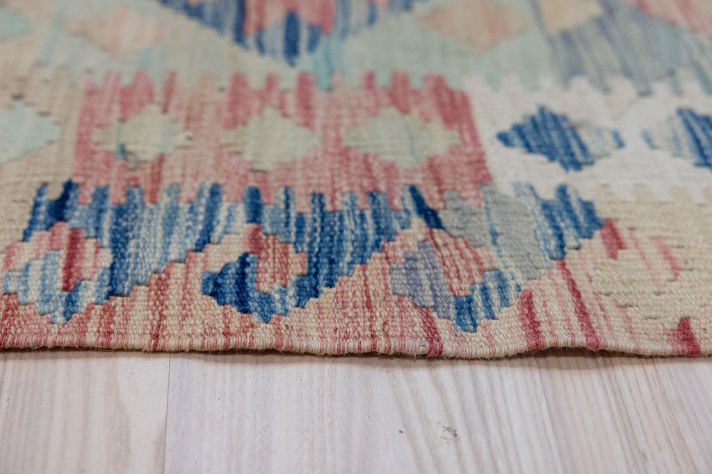 Muted Afghan Boho Wool Kilim Runner 386cm x 78cm