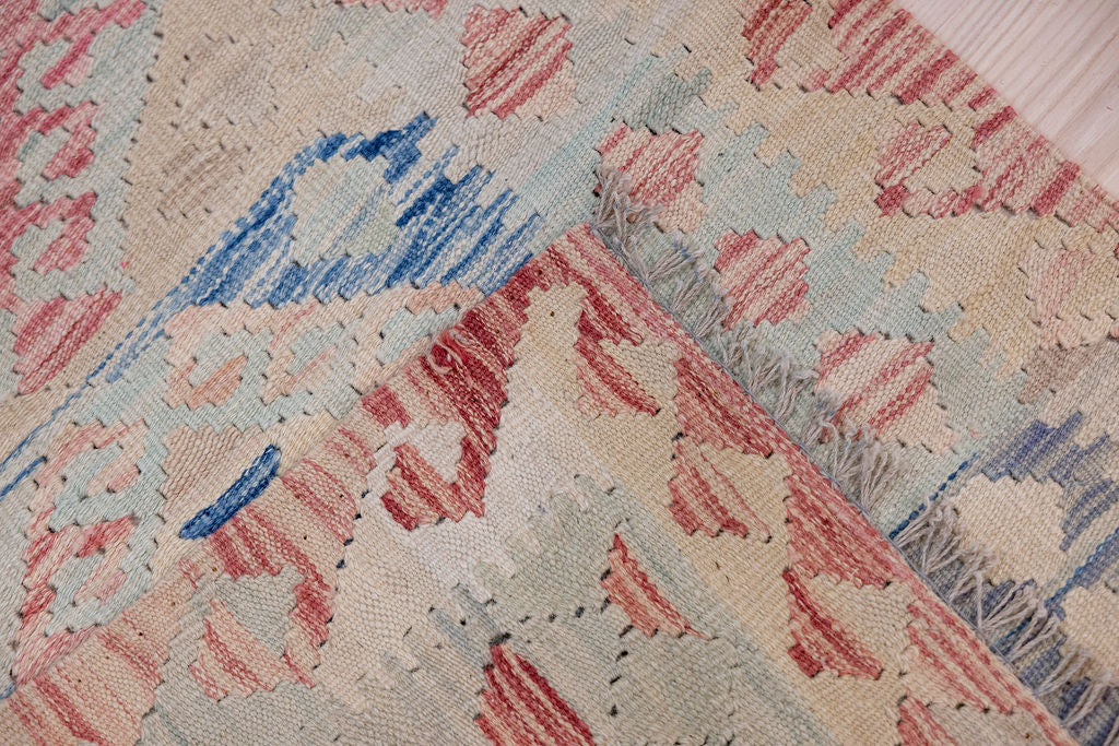 Muted Afghan Boho Wool Kilim Runner 386cm x 78cm