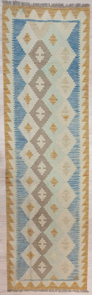 Muted Afghan Boho Wool Kilim Runner 249cm x 73cm