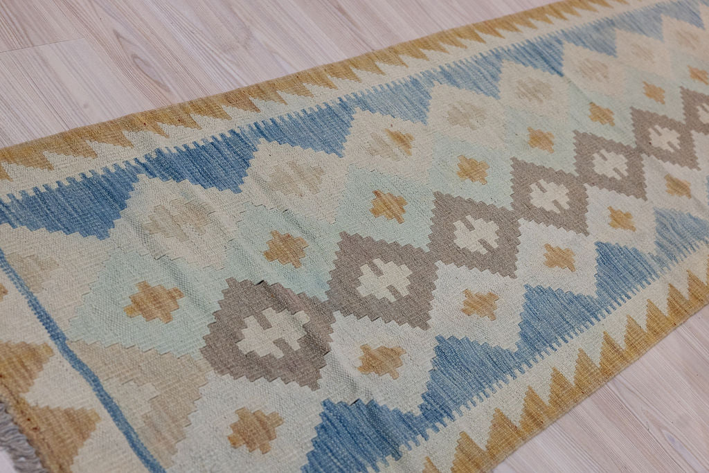 Muted Afghan Boho Wool Kilim Runner 249cm x 73cm