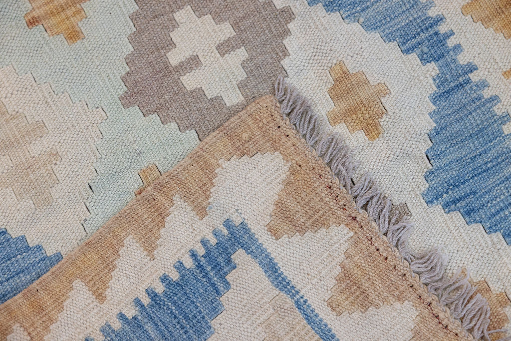 Muted Afghan Boho Wool Kilim Runner 249cm x 73cm