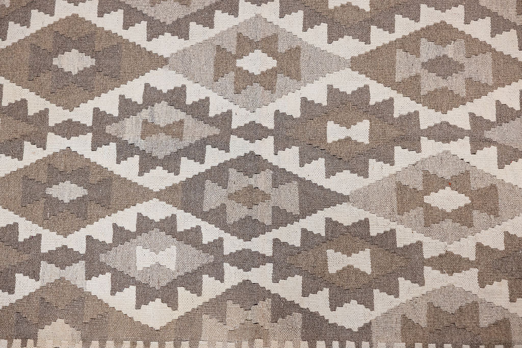 Earthy Cream Afghan Boho Wool Kilim 196cm x 147cm