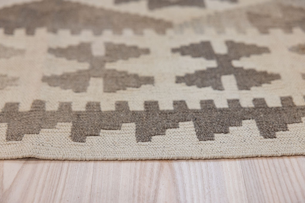 Earthy Cream Afghan Boho Wool Kilim 196cm x 147cm