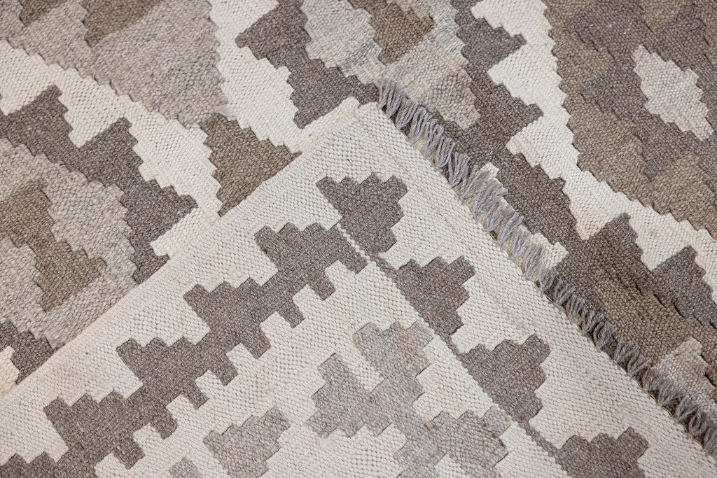 Earthy Cream Afghan Boho Wool Kilim 196cm x 147cm