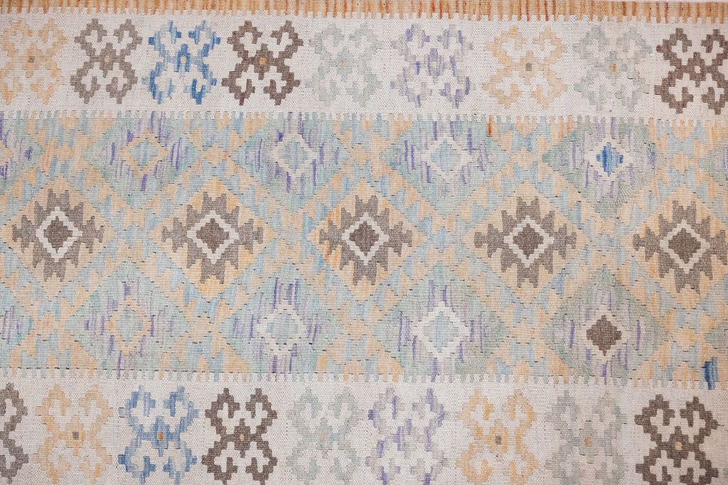 Muted Afghan Boho Wool Kilim Runner 270cm x 79cm