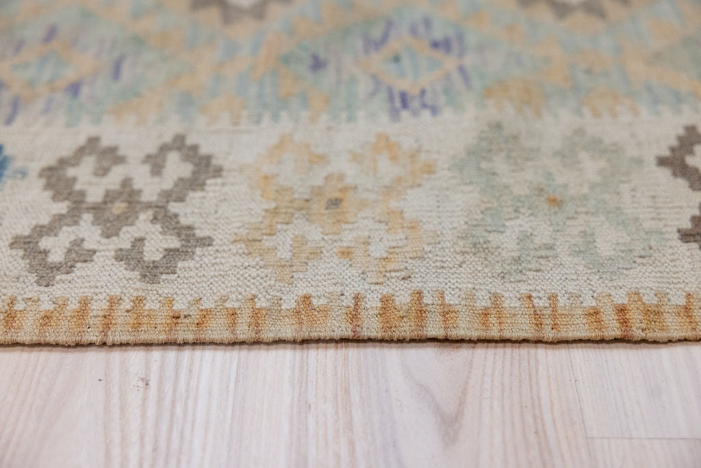 Muted Afghan Boho Wool Kilim Runner 270cm x 79cm