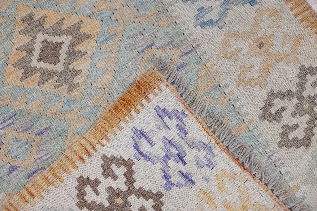 Muted Afghan Boho Wool Kilim Runner 270cm x 79cm
