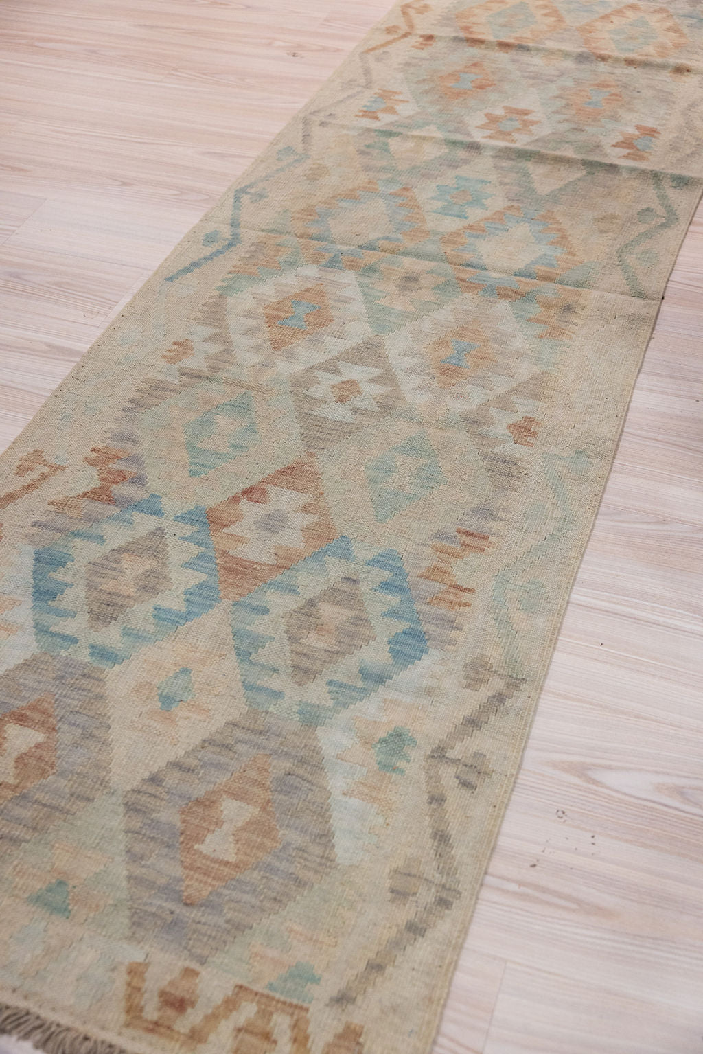 Muted Afghan Boho Wool Kilim Runner 249m x 78cm