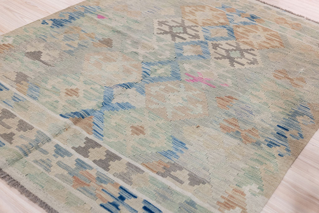 Muted Afghan Boho Wool Kilim 195m x 143cm
