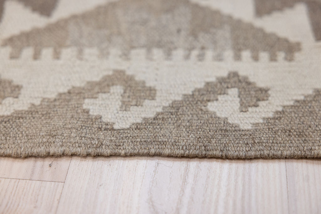 Earthy Cream Afghan Boho Wool Kilim 199cm x 157cm