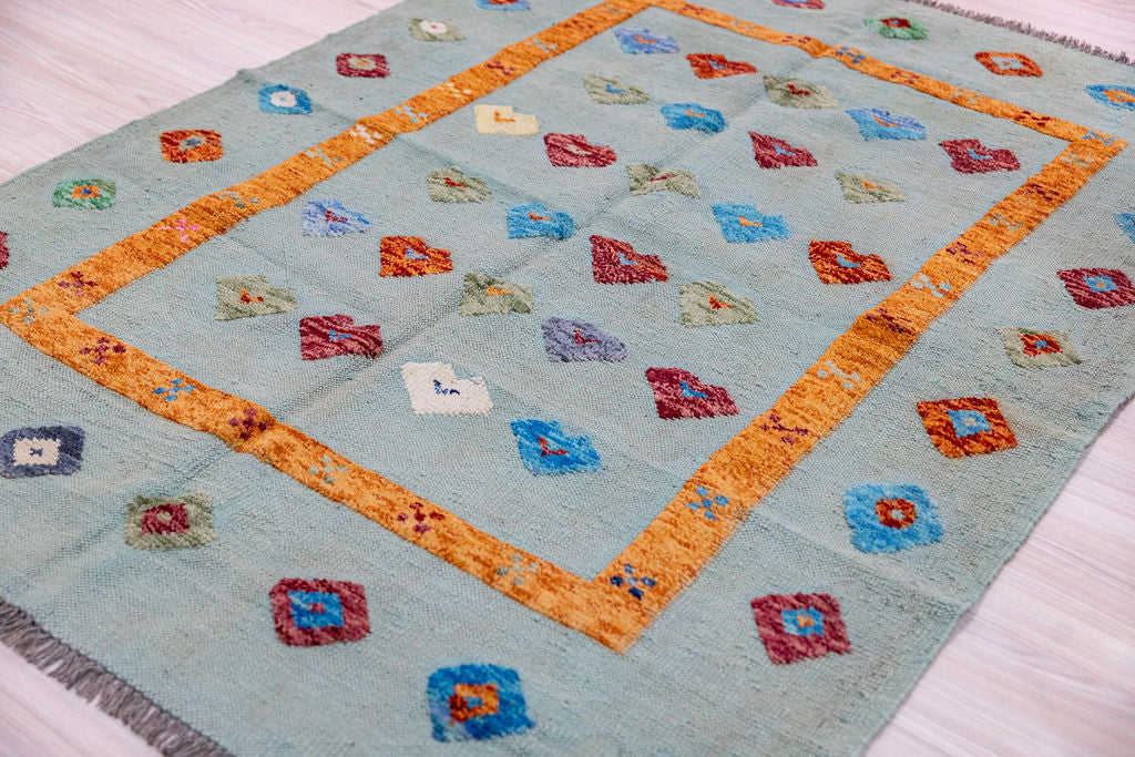Light Green Barjasta Afghan Wool Kilim 196cm x 144cm