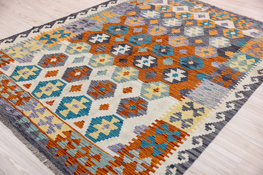 Multicolour Afghan Boho Wool Kilim 240cm x 176cm