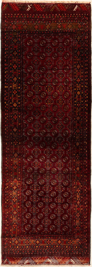 Dark Red Vintage Afghan Mori Gul Wool Runner 230cm x 76cm
