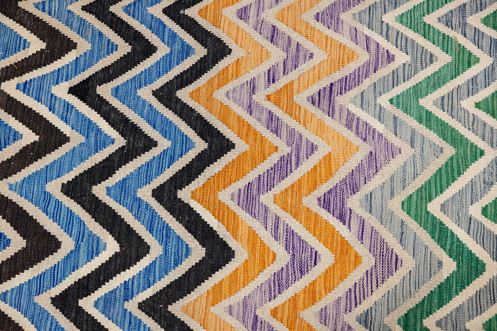 Multicolour Afghan Boho Wool Kilim Runner 339cm x 81cm