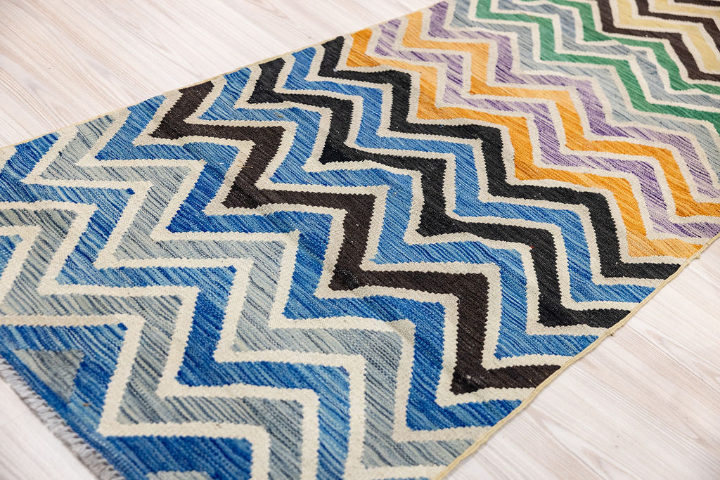Multicolour Afghan Boho Wool Kilim Runner 339cm x 81cm