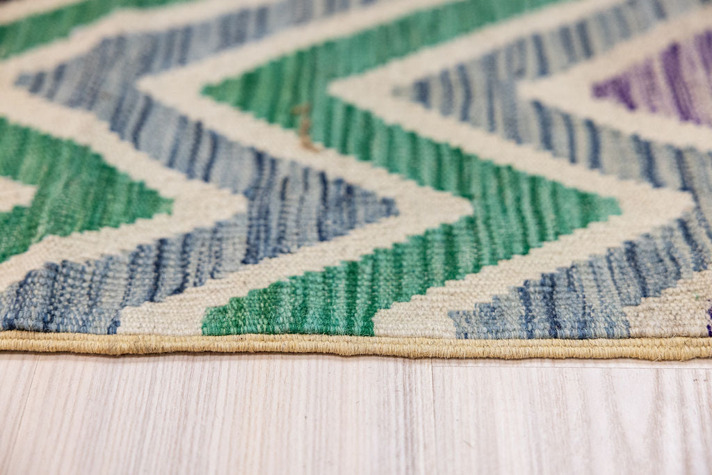 Multicolour Afghan Boho Wool Kilim Runner 339cm x 81cm