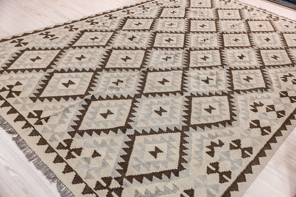 Earthy Cream Afghan Boho Wool Kilim 294cm x 290cm