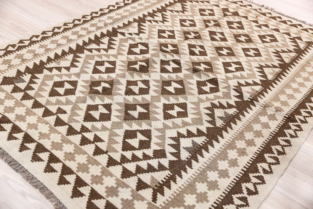 Earthy Cream Afghan Boho Wool Kilim 196cm x 150cm