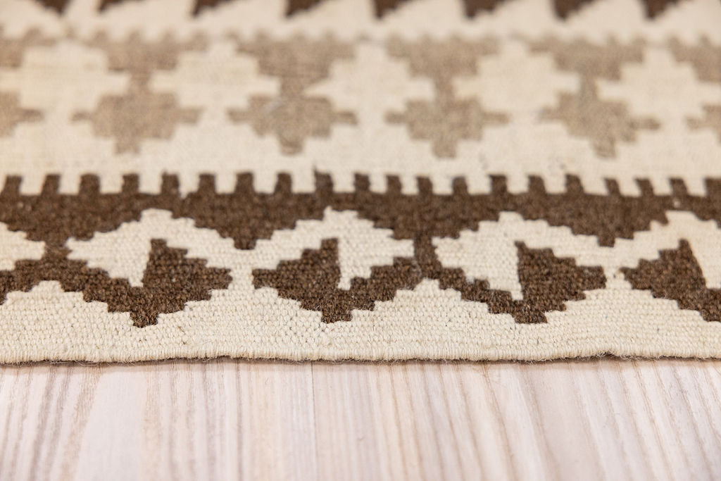 Earthy Cream Afghan Boho Wool Kilim 196cm x 150cm
