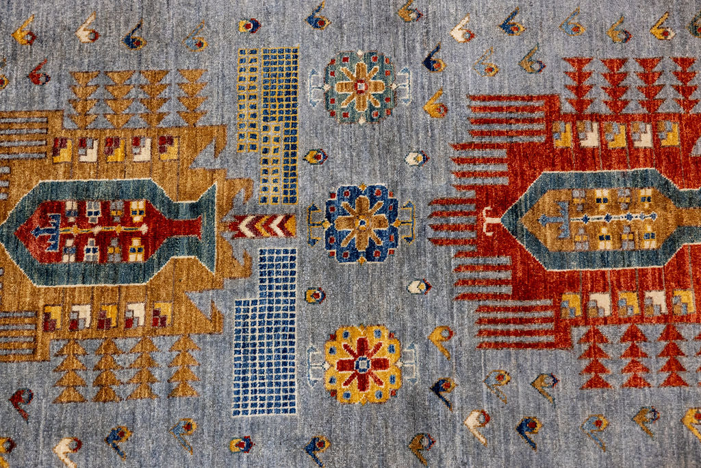 Grey Afghan Suzani Chobi Wool Rug 204cm x 137cm