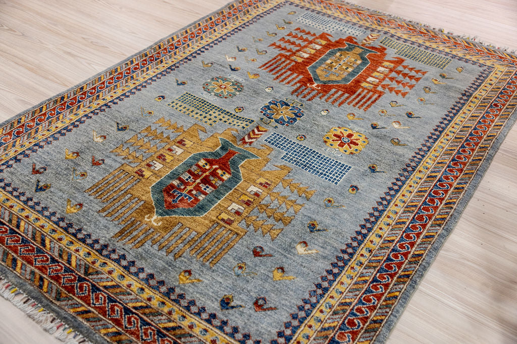 Grey Afghan Suzani Chobi Wool Rug 204cm x 137cm
