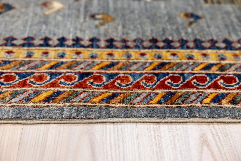 Grey Afghan Suzani Chobi Wool Rug 204cm x 137cm