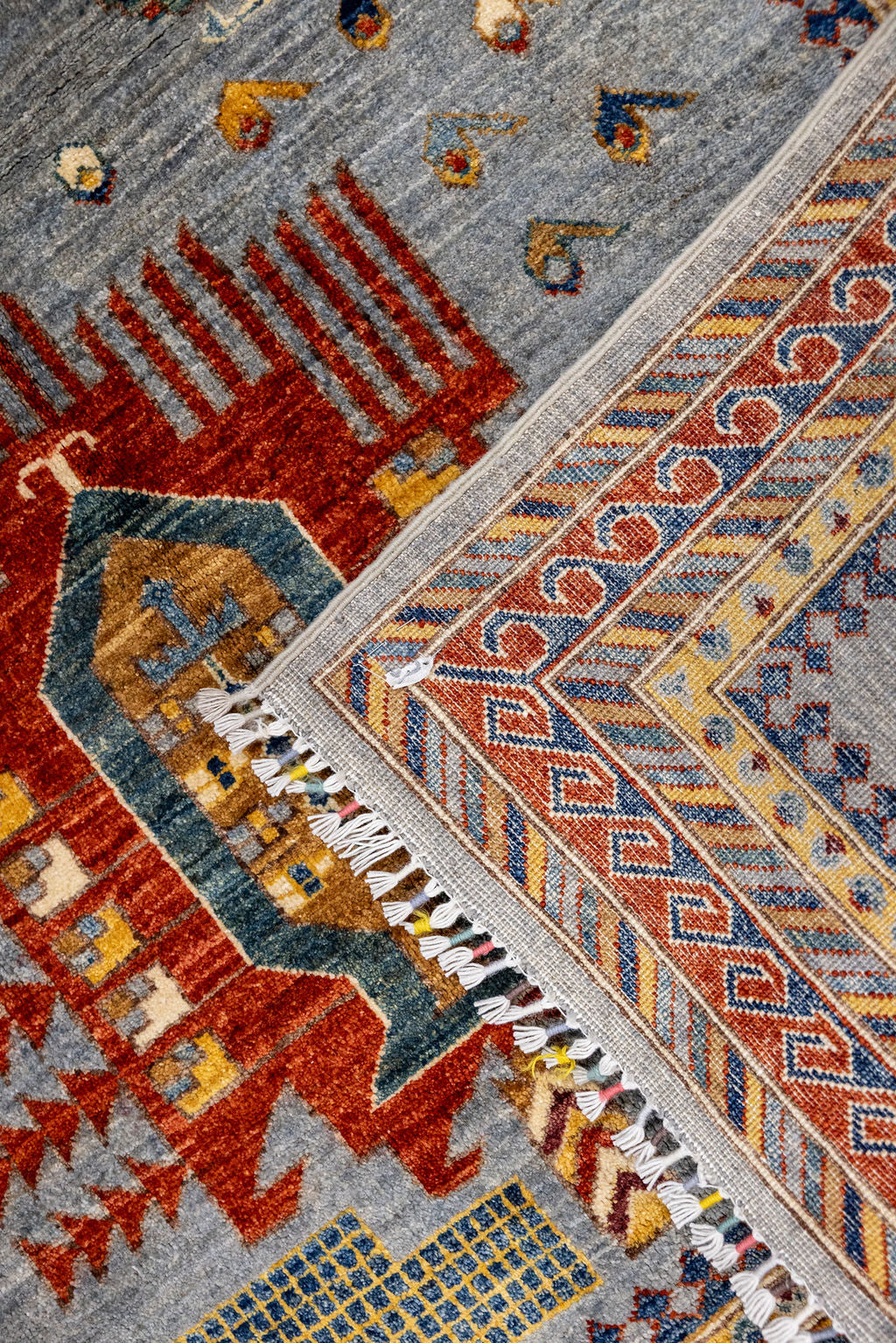 Grey Afghan Suzani Chobi Wool Rug 204cm x 137cm