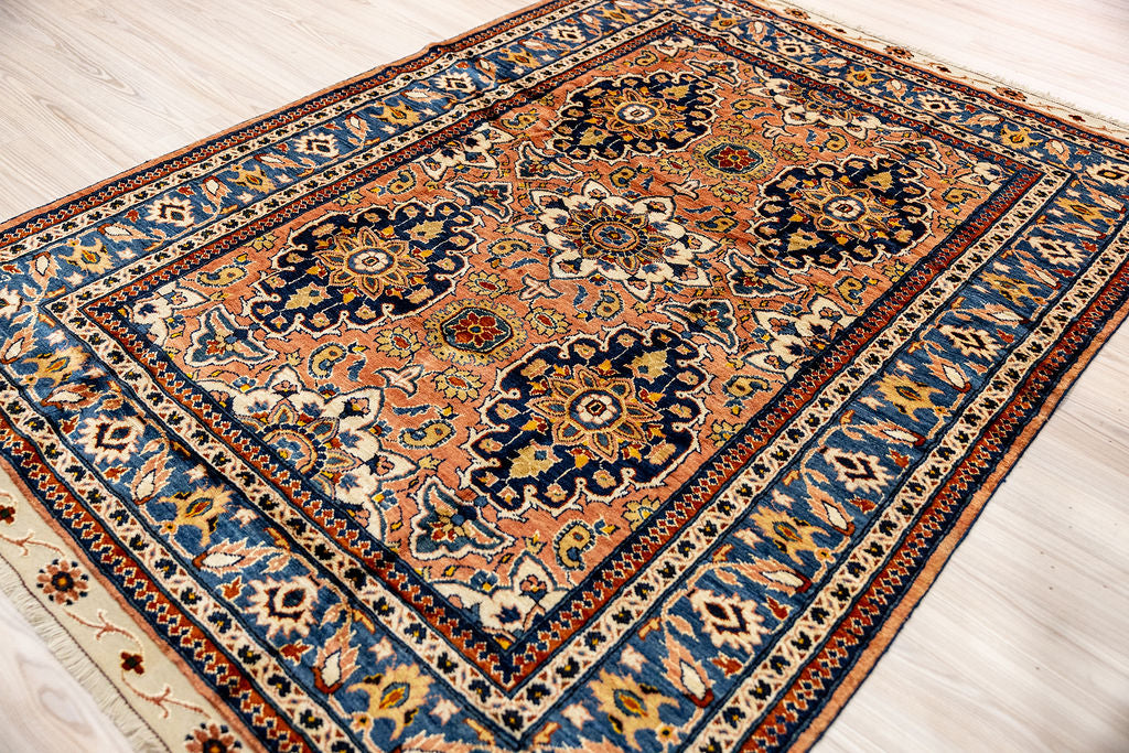 Light Salmon Persian Herati Wool Rug 220cm x 153cm