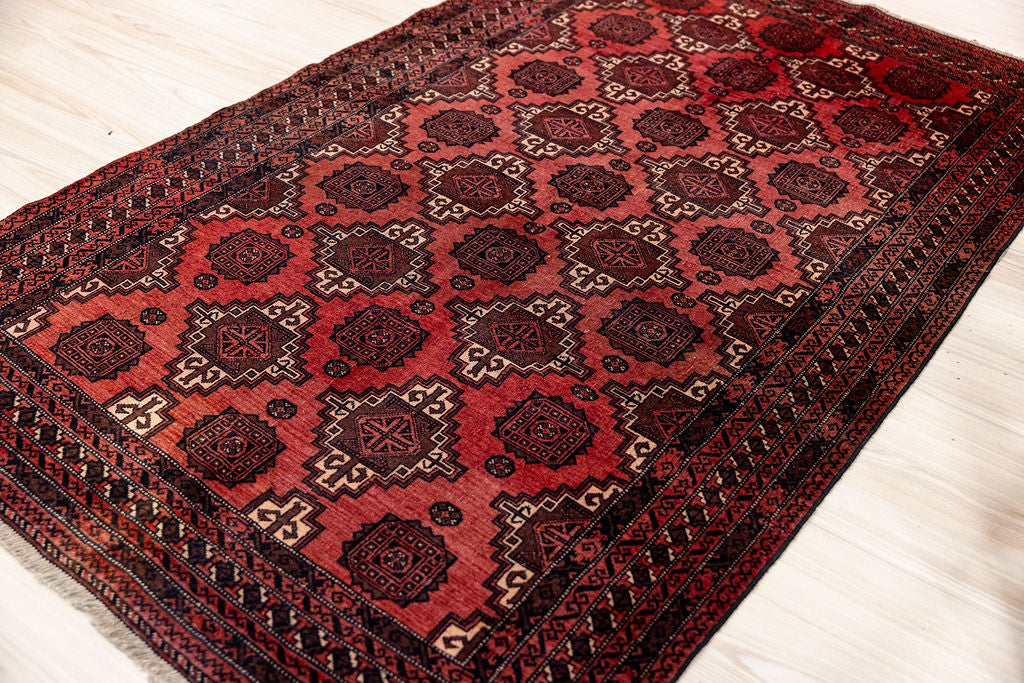 vintage Persian Turkoman Wool Rug 205cm x 120cm