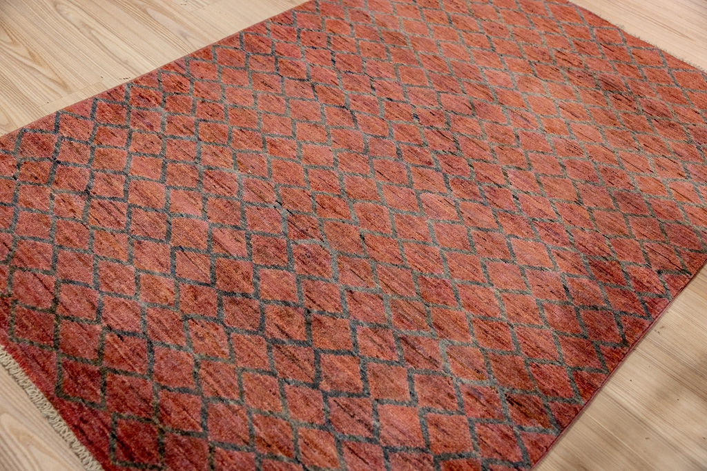 Pink Afghan Modern Chobi Wool Rug 170cm x 112cm