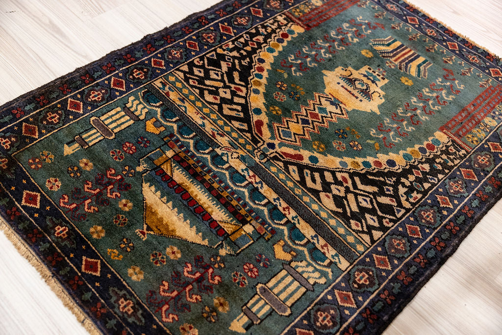 Fine Afghan Prayer Design Wool Rug 127cm x 90cm