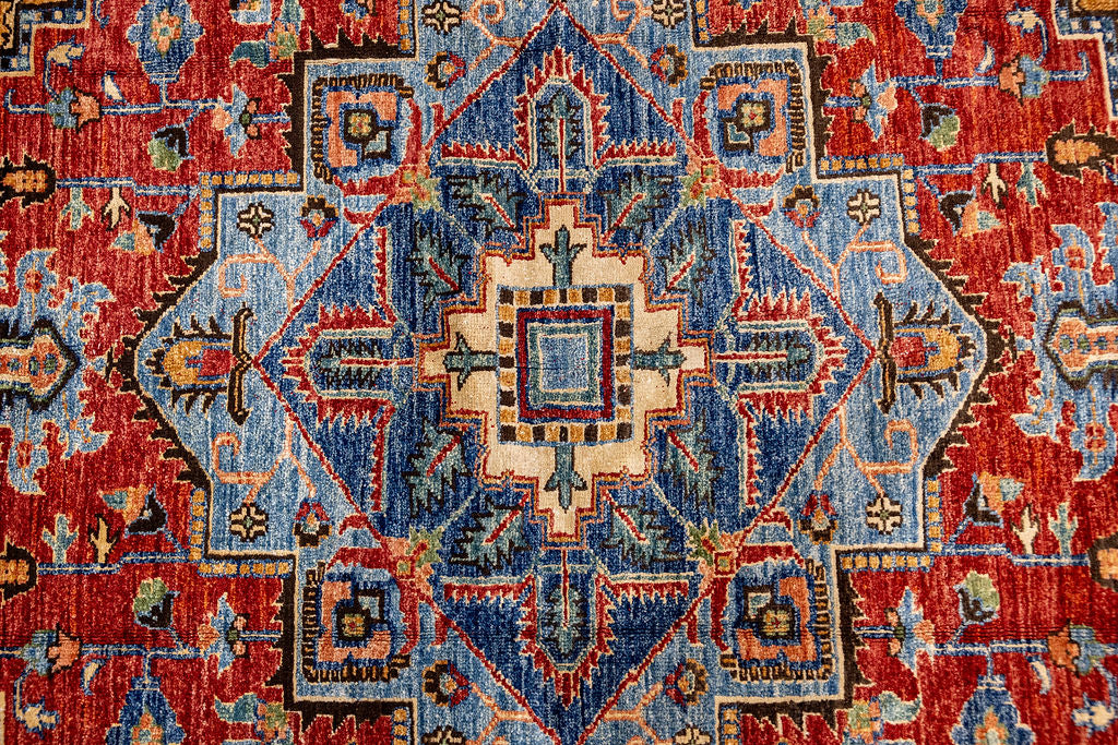Blue Red Afghan Chobi Wool Rug 203cm x 146cm