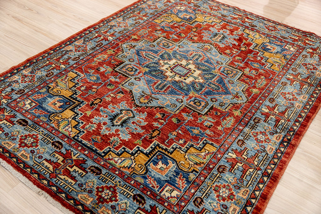 Blue Red Afghan Chobi Wool Rug 203cm x 146cm