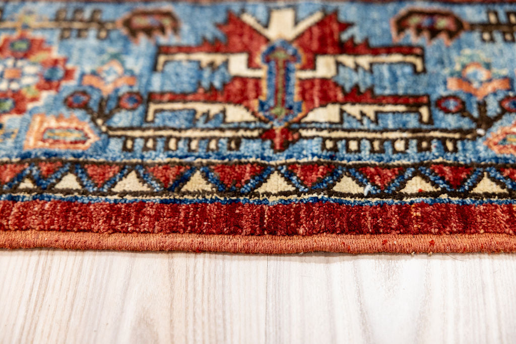 Blue Red Afghan Chobi Wool Rug 203cm x 146cm