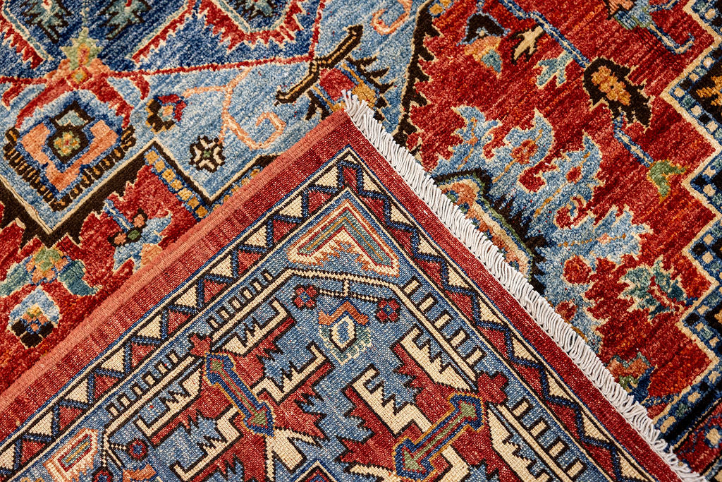 Blue Red Afghan Chobi Wool Rug 203cm x 146cm