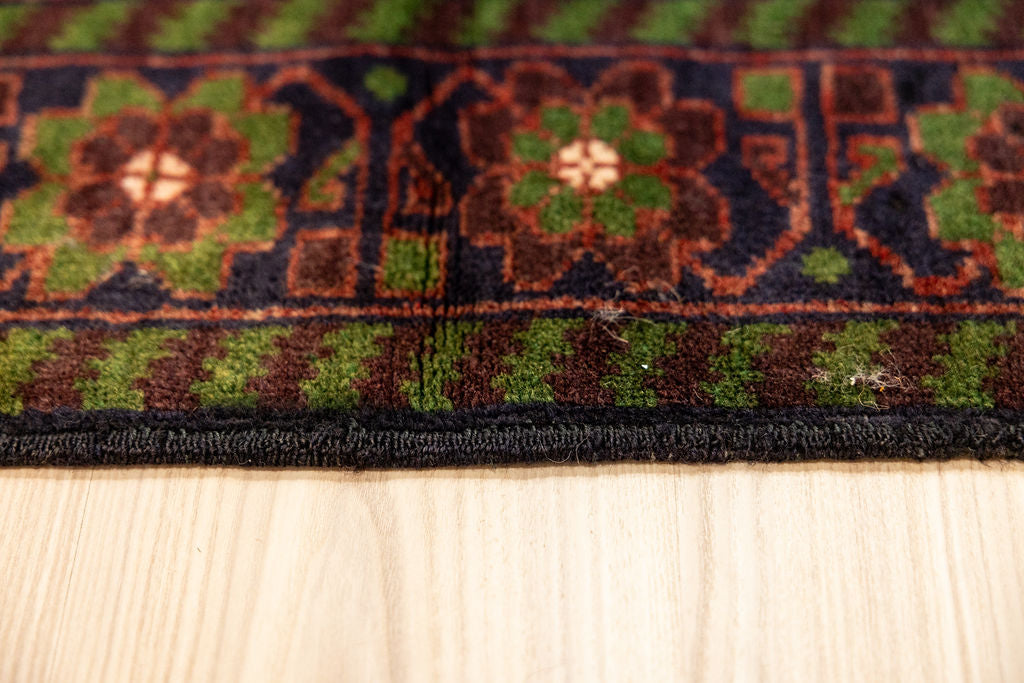 Green Persian Baluchi Wool Rug 145cm x 85cm