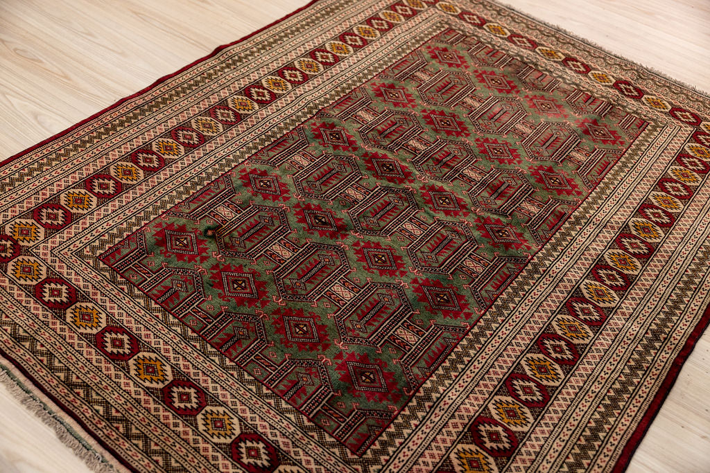 Green Rare Persian Turkoman Wool Rug 173cm x 130cm