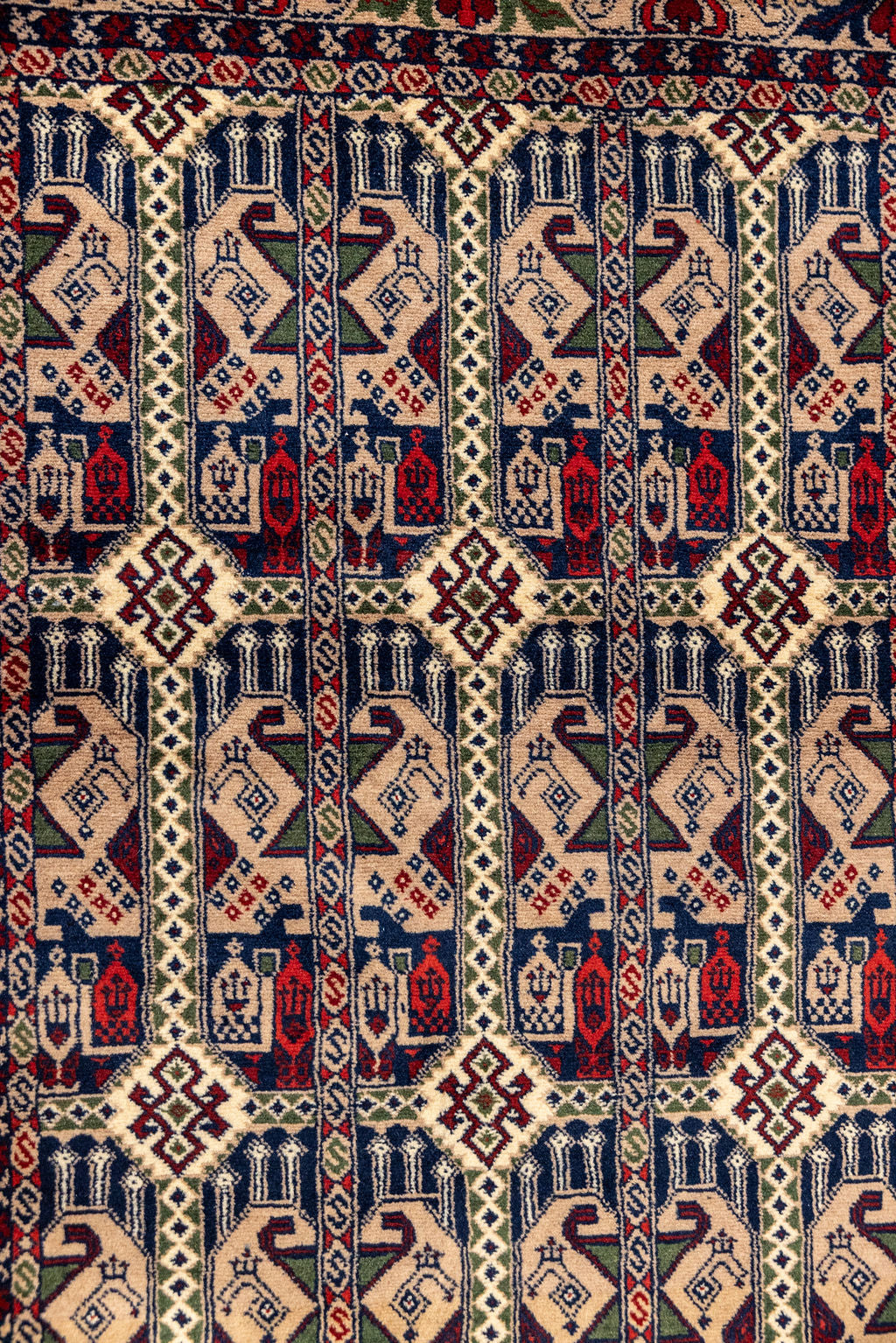 Beige Pictorial Afghan Kundus Wool Runner 210cm x 82cm