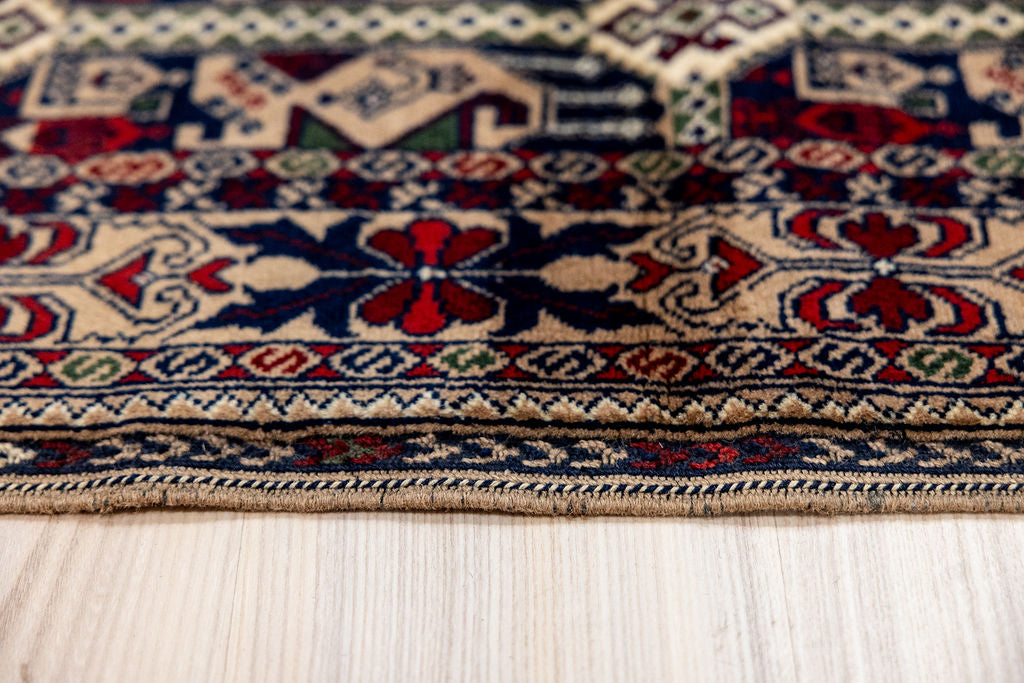 Beige Pictorial Afghan Kundus Wool Runner 210cm x 82cm