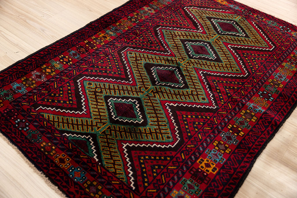 Green Persian Baluchi Wool Rug 162cm x 112cm