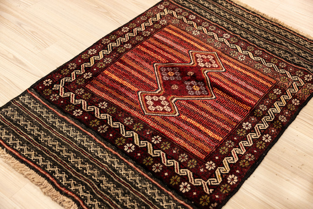 Red Persian Baluchi Wool Rug 130cm x 80cm