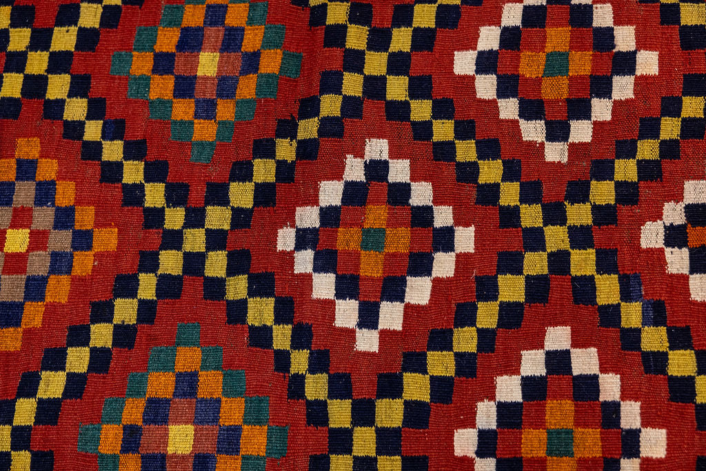 Red XL Persian Kilim Wool Runner 493cm x 80cm