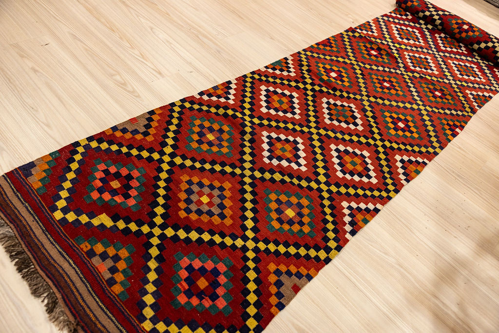 Red XL Persian Kilim Wool Runner 493cm x 80cm
