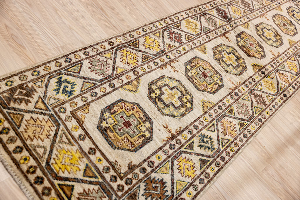 Cream Afghan Chobi Wool Runner 280cm x 82cm